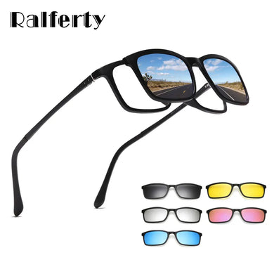 Ralferty Polarized Sunglasses Men Women 5 In 1 Magnetic Clip On Glasses TR90 Optical Prescription Eyeglass Frames Magnet Clips