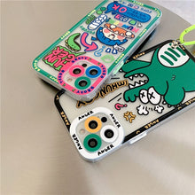 Load image into Gallery viewer, Korea Cute Graffiti label tide Crocodile Case for iphone 14 13 Pro Max 12 11 MiNi XR X XS 7 8 plus SE Soft Cover With Hand Strap