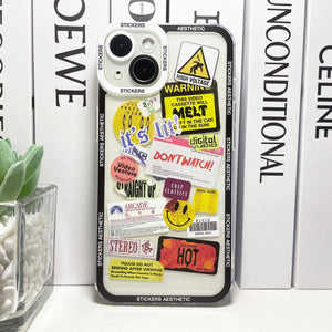 Mix Labels Collage Stickers Aesthetic Phone Case For iPhone 14 13 12 11 Pro Max Mini XS X XR SE 7 8 Plus Clear Soft Cover
