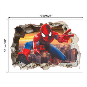 Spiderman through wall sticker for kids room. 3d effect