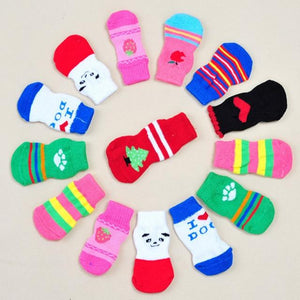 Puppy / Dog / Cat Shoes - Soft Knits Socks - Anti Slip/Skid Pet Socks For Small Dogs and Cats - 4pcs/set