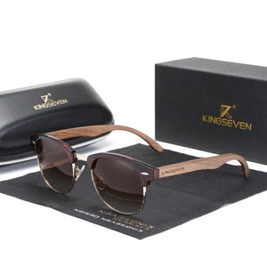 KINGSEVEN Handmade Black Walnut Wooden Sunglasses Polarized Semi-Rimless Retro Eyewear | TheKedStore