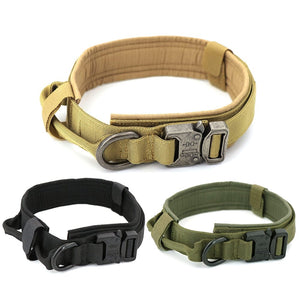 Military Tactical Adjustable Dog Collar with Leash-Control Handle