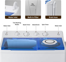 Load image into Gallery viewer, VCJ Portable Washing Machine, Twin Tub Washing Machine Laundry Compact Washer spinner Combo with 40lbs capacity, 24Lbs Washer and 16Lbs