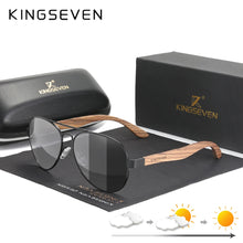 Load image into Gallery viewer, KINGSEVEN New Photochromic Pilot Sunglasses Men Polarized UV400 Fashion Sunglass Mirror Wood sun glasses Driving oculos
