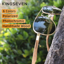 Load image into Gallery viewer, KINGSEVEN New Photochromic Pilot Sunglasses Men Polarized UV400 Fashion Sunglass Mirror Wood sun glasses Driving oculos
