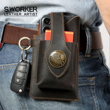 Load image into Gallery viewer, Vintage Genuine Leather Waist Bag Cellphone Loop Holster Mens Belt Bag Phone Pouch Wallet Phone Case