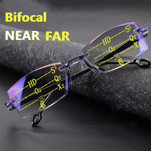 Load image into Gallery viewer, New Diamond-cut Bifocal Progressive Reading Glasses Men Blue Light Blocking Multifocal Eyewear Ultralight Rimless Eyeglasses