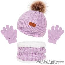 Load image into Gallery viewer, Children Autumn Winter Windproof Piled Hats Scarves Gloves Three-piece Set New Warmth Wool Thickened Fashionable Baby Hats