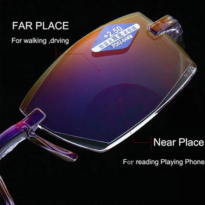 New Diamond-cut Bifocal Progressive Reading Glasses Men Blue Light Blocking Multifocal Eyewear Ultralight Rimless Eyeglasses