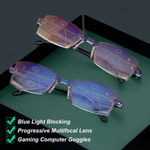 Load image into Gallery viewer, New Diamond-cut Bifocal Progressive Reading Glasses Men Blue Light Blocking Multifocal Eyewear Ultralight Rimless Eyeglasses