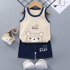 2PCS Children Clothing Vest Suit Children's Sets Summer Cotton T-Shirts Shorts Boys Girls Sleeveless Kids Clothes