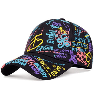 KedStore Black Baseball Cap Graffiti Sun Hip Hop Cap Adjustable Snapback Cotton Cap For Women Men Hats