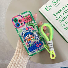 Load image into Gallery viewer, KedStore for iphone 7 / A Korea Cute Graffiti label tide Crocodile Case for iphone 14 13 Pro Max 12 11 MiNi XR X XS 7 8 plus SE Soft Cover With Hand Strap