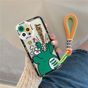 KedStore for iphone 7 / B Korea Cute Graffiti label tide Crocodile Case for iphone 14 13 Pro Max 12 11 MiNi XR X XS 7 8 plus SE Soft Cover With Hand Strap