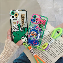 Load image into Gallery viewer, Korea Cute Graffiti label tide Crocodile Case for iphone 14 13 Pro Max 12 11 MiNi XR X XS 7 8 plus SE Soft Cover With Hand Strap