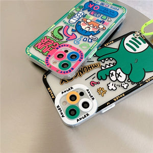 Korea Cute Graffiti label tide Crocodile Case for iphone 14 13 Pro Max 12 11 MiNi XR X XS 7 8 plus SE Soft Cover With Hand Strap