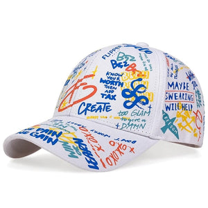 KedStore White Baseball Cap Graffiti Sun Hip Hop Cap Adjustable Snapback Cotton Cap For Women Men Hats