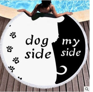 Shop2721027 Store (AliExpress) 1 / Diameter 150cm Summer Large Round Beach Towel DOG CAT and MY Side for Adults.