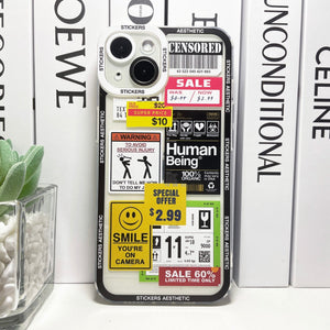 Mix Labels Collage Stickers Aesthetic Phone Case For iPhone 14 13 12 11 Pro Max Mini XS X XR SE 7 8 Plus Clear Soft Cover