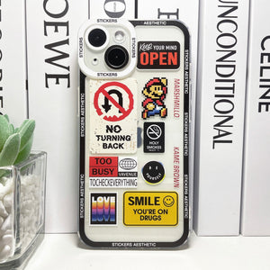 The KedStore 11 / iPhone 7 8 SE2 Mix Labels Collage Stickers Aesthetic Phone Case For iPhone 14 13 12 11 Pro Max Mini XS X XR SE 7 8 Plus Clear Soft Cover