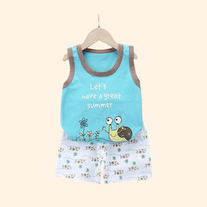 2PCS Children Clothing Vest Suit Children's Sets Summer Cotton T-Shirts Shorts Boys Girls Sleeveless Kids Clothes