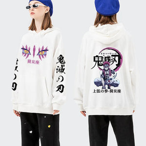 Anime Demon Slayer Hoodies Akaza Graphic Printed Pullover Fashion Cosplay Sudadera Harajuku Streetwear Y2K Sweatshirt Male Cloth