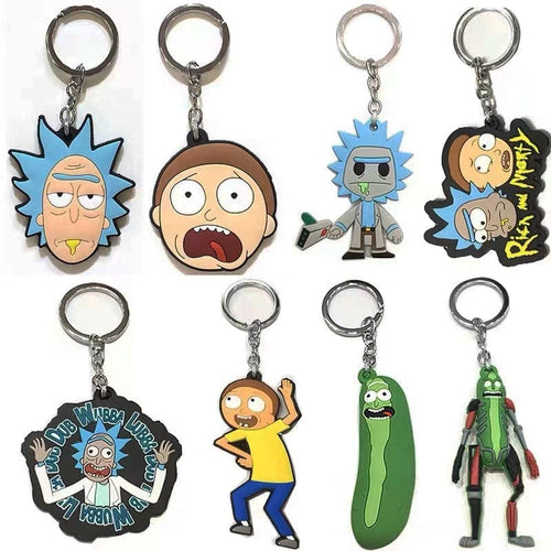 Anime Rick And Morti Silicone Keychain Kawaii Figure Doll Key Chain Keyring Cartoon Key Charms Children Kids Birthday Toys Gift