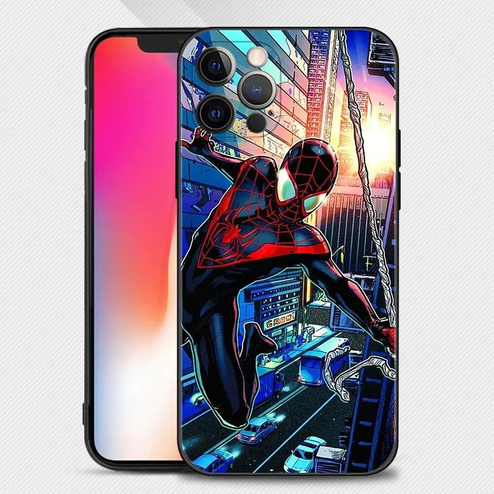 Phone Case For iPhone 15 11 14 13 12 11 Pro Max Mini XS Max XR X 7 8 Black Cover Shell Fundas Marvel Avengers Hero Spiderman