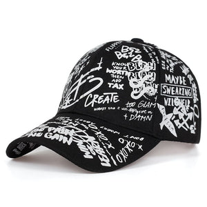 The KedStore Black Graffiti printing baseball cap Adjustable cotton hip hop street hats Spring summer outdoor leisure hat Couple caps