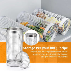 Grill Basket BBQ Grill Basket Rolling Grilling Basket Stainless Steel Grill Mesh Useful Barbeque Grill Accessories