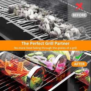 Grill Basket BBQ Grill Basket Rolling Grilling Basket Stainless Steel Grill Mesh Useful Barbeque Grill Accessories