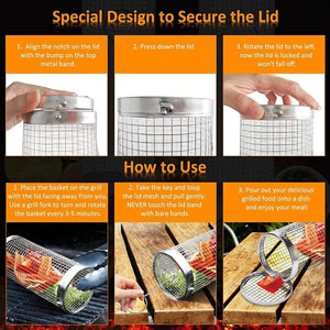 Grill Basket BBQ Grill Basket Rolling Grilling Basket Stainless Steel Grill Mesh Useful Barbeque Grill Accessories