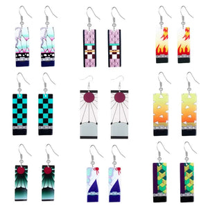 The KedStore Hot Anime Earrings for Demon Slayer Tanjiro Nezuko Cosplay Props Jewelry Accessores Double-sided Acrylic Charm Unisex