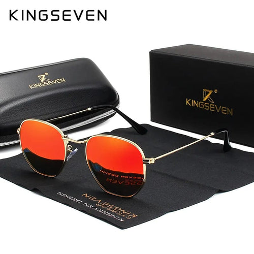 The KedStore KINGSEVEN 2022 Classic Reflective Sunglasses Men Hexagon Retro Sun glasses Stainless Steel Eyewear Oculos Gafas De Sol Shades