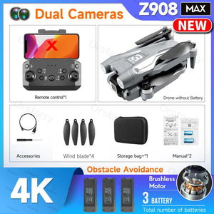 The KedStore Max Gray with 3 B / United States Z908 Pro / MAX Drone Professional 4K HD Camera Mini Dron Optical Flow Localization 3-sided Obstacle Avoidance Quadcopter Toy