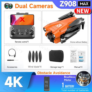 The KedStore Max Orange with 1 B / United States Z908 Pro / MAX Drone Professional 4K HD Camera Mini Dron Optical Flow Localization 3-sided Obstacle Avoidance Quadcopter Toy