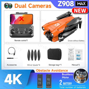 The KedStore Max Orange with 2 B / United States Z908 Pro / MAX Drone Professional 4K HD Camera Mini Dron Optical Flow Localization 3-sided Obstacle Avoidance Quadcopter Toy
