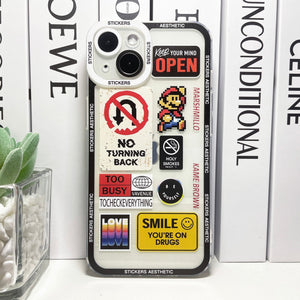 Mix Labels Collage Stickers Aesthetic Phone Case For iPhone 14 13 12 11 Pro Max Mini XS X XR SE 7 8 Plus Clear Soft Cover