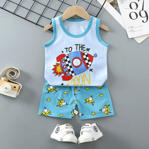 The KedStore MST 5 / 9M 2PCS Children Clothing Vest Suit Children's Sets Summer Cotton T-Shirts Shorts Boys Girls Sleeveless Kids Clothes