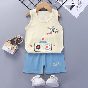 The KedStore MST 8 / 9M 2PCS Children Clothing Vest Suit Children's Sets Summer Cotton T-Shirts Shorts Boys Girls Sleeveless Kids Clothes