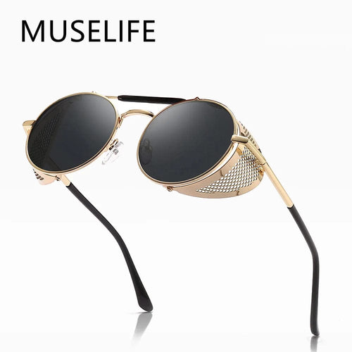 MUSELIFE Retro Round Metal Sunglasses Steampunk Men Women Glasses Oculos De Sol Shades UV Protection
