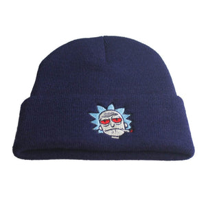 The KedStore Navy Blue Hat Rick & Morty Embroidery Beanie Knitted Hat