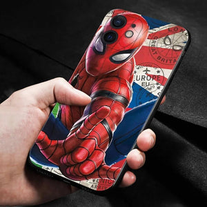 Phone Case For iPhone 15 11 14 13 12 11 Pro Max Mini XS Max XR X 7 8 Black Cover Shell Fundas Marvel Avengers Hero Spiderman