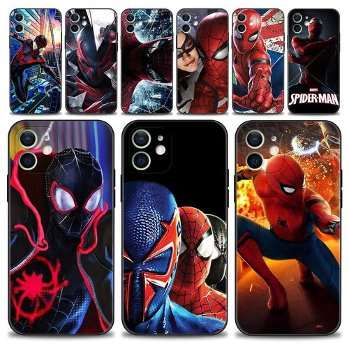 Phone Case For iPhone 15 11 14 13 12 11 Pro Max Mini XS Max XR X 7 8 Black Cover Shell Fundas Marvel Avengers Hero Spiderman