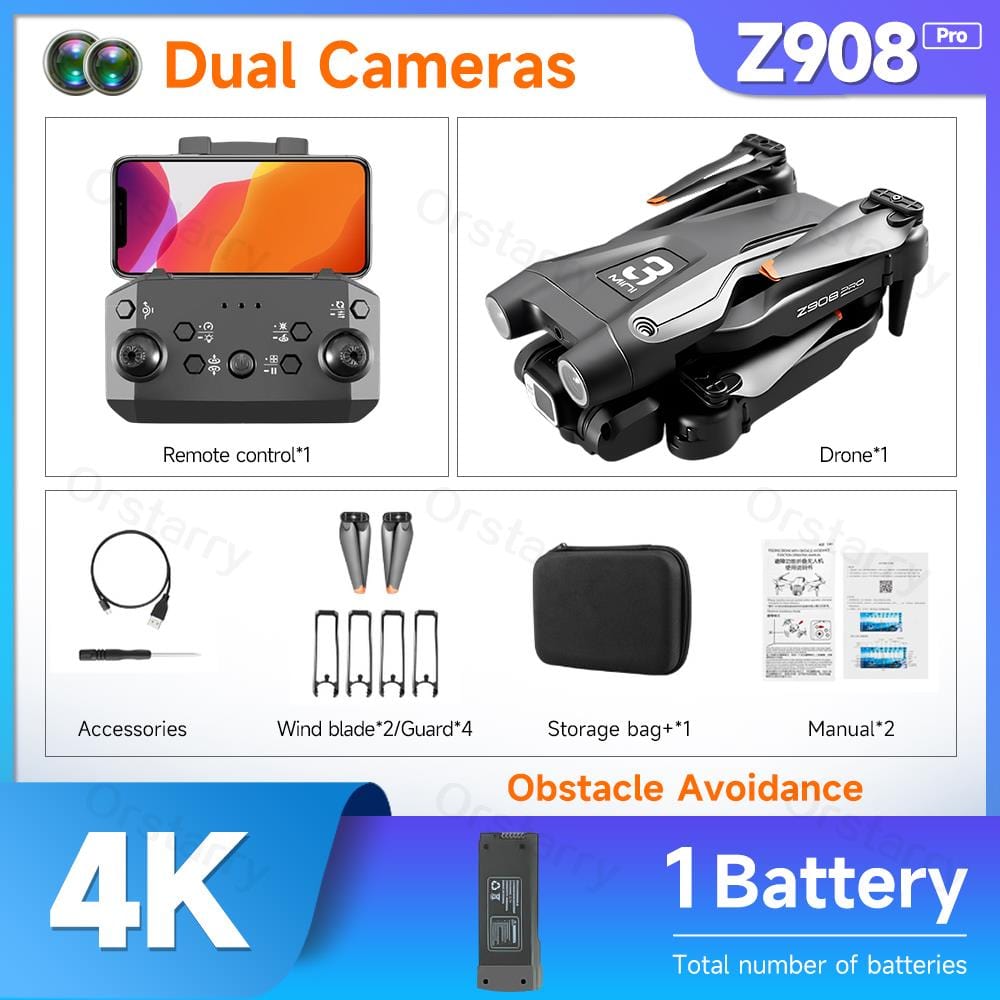 The KedStore Pro Black with 1 B / United States Z908 Pro / MAX Drone Professional 4K HD Camera Mini Dron Optical Flow Localization 3-sided Obstacle Avoidance Quadcopter Toy