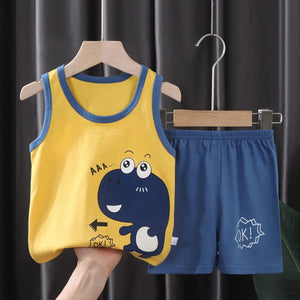 2PCS Children Clothing Vest Suit Children's Sets Summer Cotton T-Shirts Shorts Boys Girls Sleeveless Kids Clothes