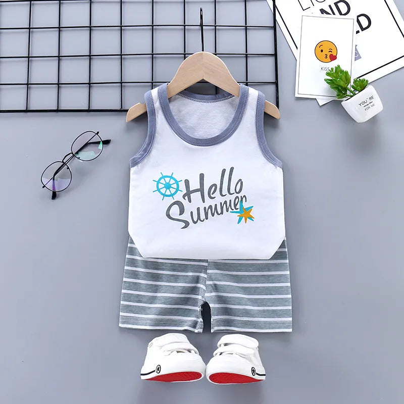 The KedStore style 3 / 9M 2PCS Children Clothing Vest Suit Children's Sets Summer Cotton T-Shirts Shorts Boys Girls Sleeveless Kids Clothes