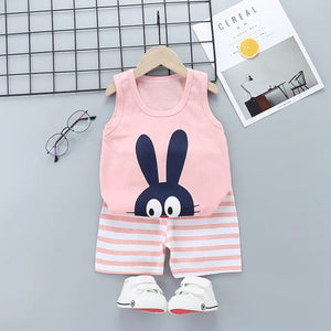 The KedStore style 4 / 9M 2PCS Children Clothing Vest Suit Children's Sets Summer Cotton T-Shirts Shorts Boys Girls Sleeveless Kids Clothes