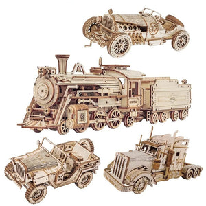 The KedStore Train Model 3D Wooden Puzzle Toy Assembly Locomotive Model Building Kits for Children Building Toy